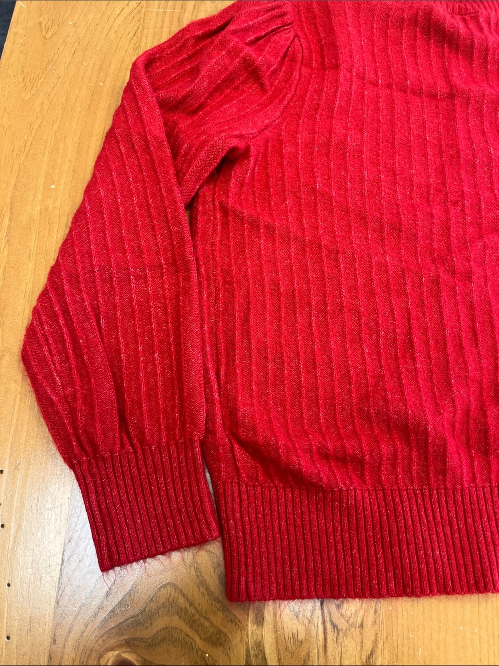 LOFT Red Ribbed Ruffle Mock Neck Sweater - Picture 7 of 9